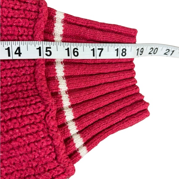 Anthropologie Maeve Tilly Varsity Cable Knit V-Neck Sweater Raspberry Pink 2X - Picture 10 of 11